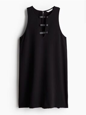 H&M Black Sleeveless Shift Dress with Front Tab Accents